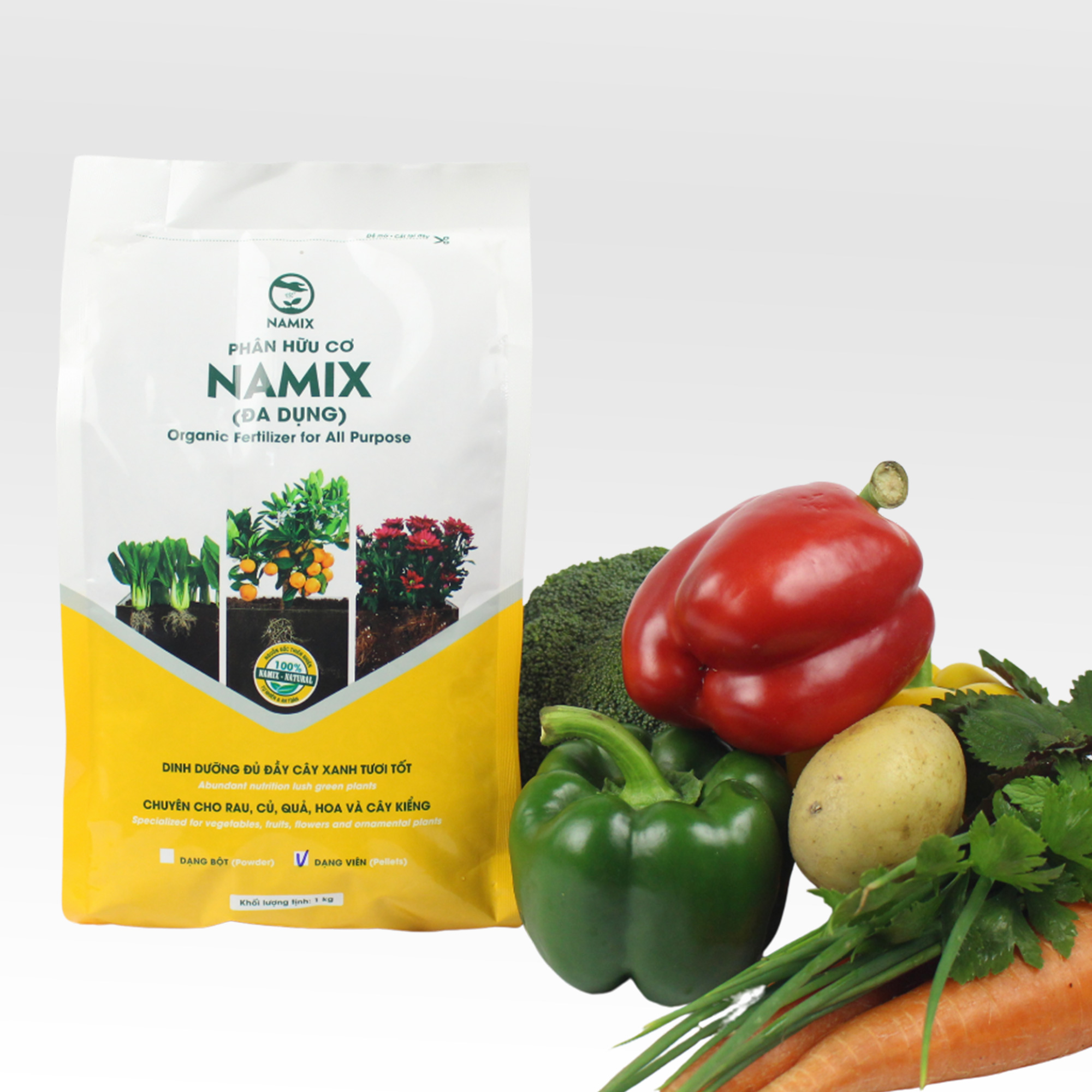 Phân hữu cơ đa dụng namix bịch 1kg trồng rau, củ, quả, hoa và cây kiểng